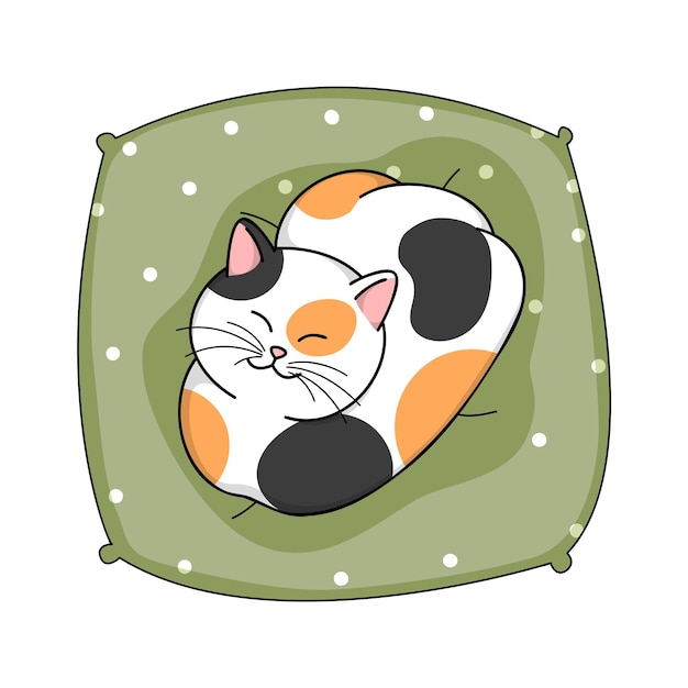 Cute cartoon domestic cat sleeping on a pillow Isolated on white vector illustration Animal icon