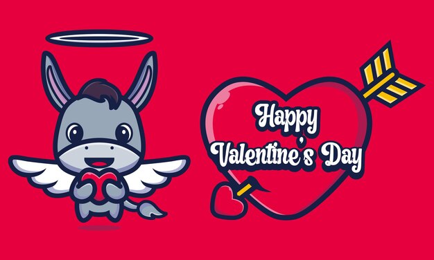 Cute cartoon donkey with happy valentines day greetings