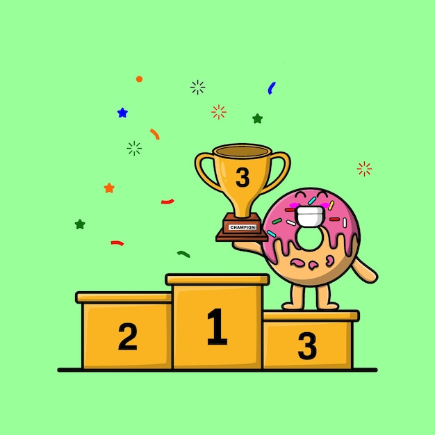 Cute cartoon donuts character as the third winner with happy expression in flat modern style design