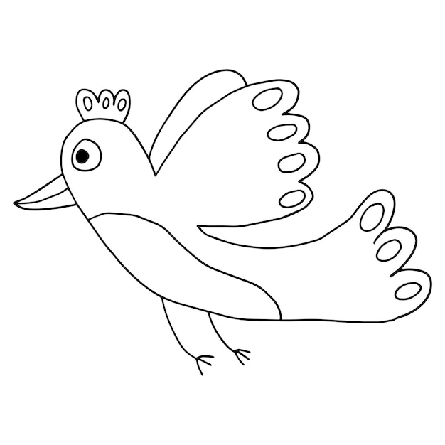 Cute cartoon doodle flying fantasy bird isolated on white background.