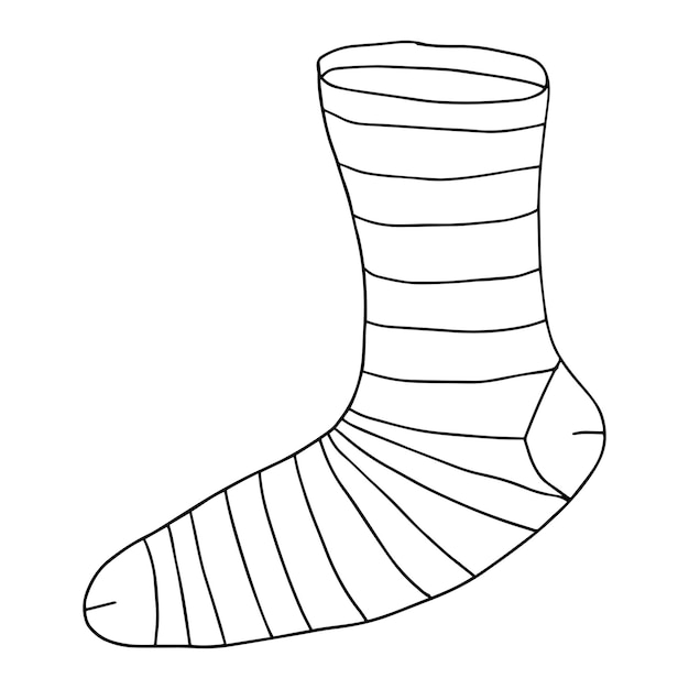 Cute cartoon doodle striped sock isolated on white background.