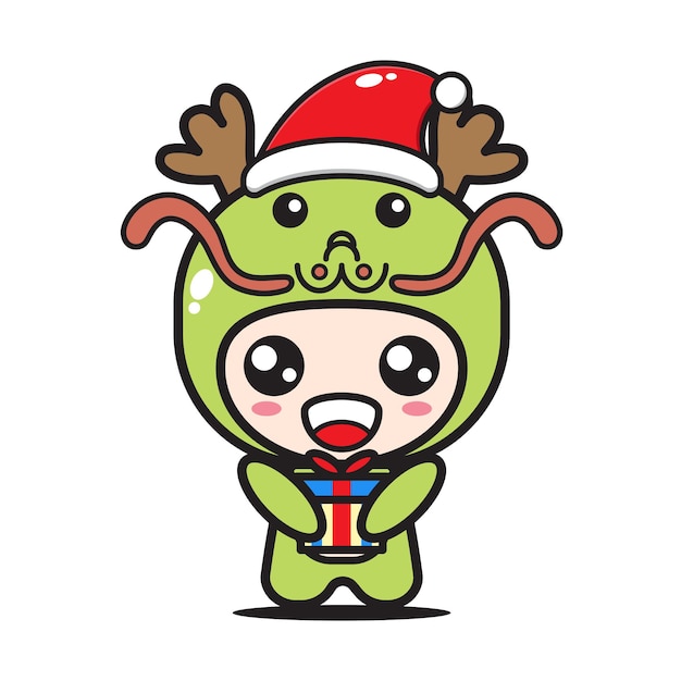 クリスマスプレゼントとかわいい漫画のドラゴン