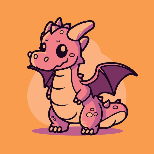 Vector cute cartoon dragon with a purple tail.