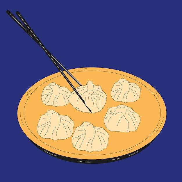 Vector cute cartoon drawing of dim sum doodle. traditional chinese dumplings.