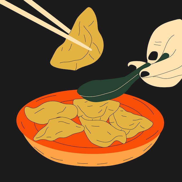 Vector cute cartoon drawing of dim sum doodle. traditional chinese dumplings.