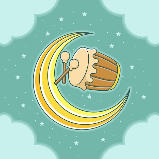 cute cartoon drum and moon