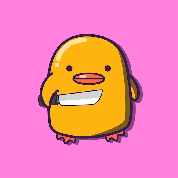 cute cartoon of duck holding knife