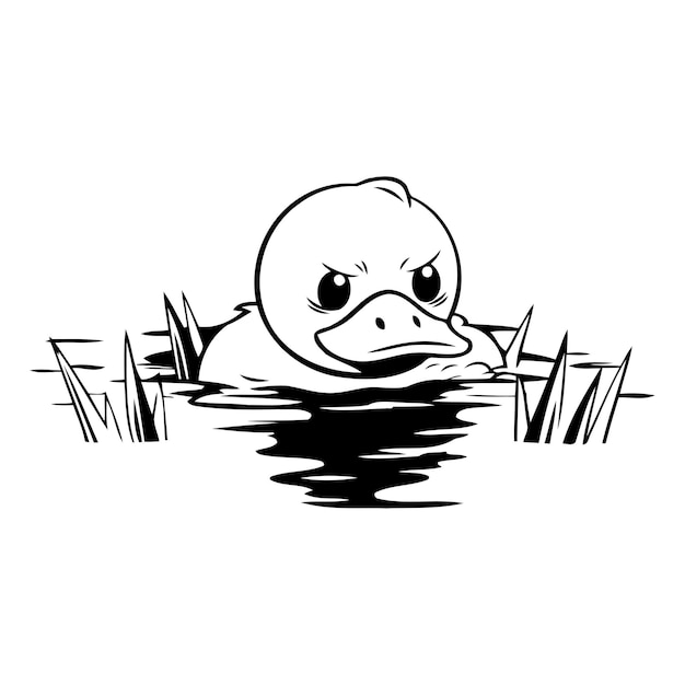 Vector cute cartoon duck swimming in the lake vector illustration eps10