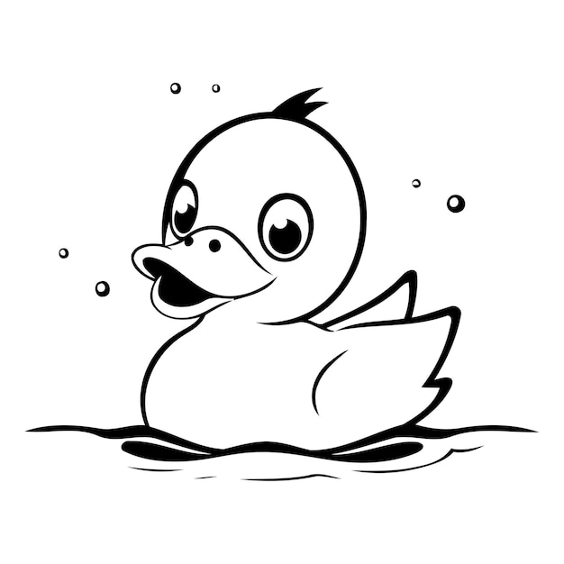 Vector cute cartoon duck swimming in the water vector illustration on white background