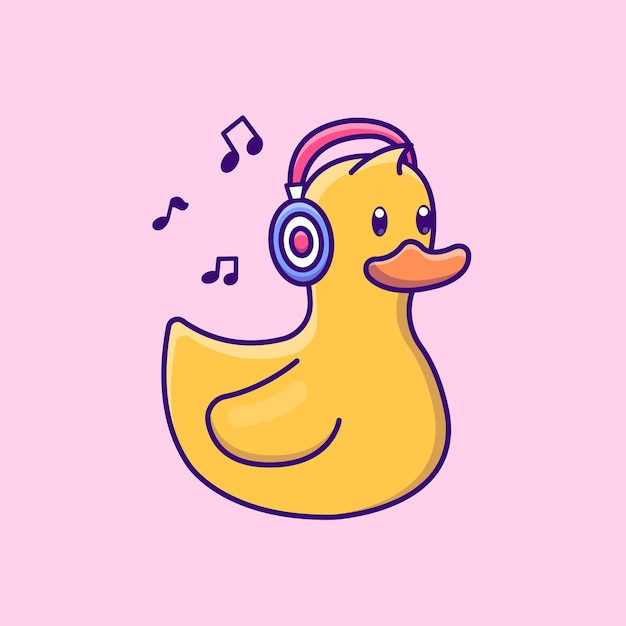 Cute cartoon duck wearing headphones in vector illustration Animal isolated vector Flat cartoon