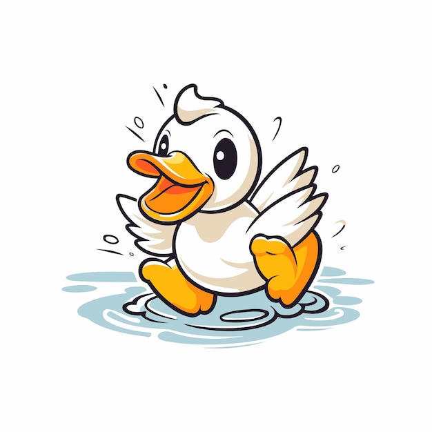 Вектор Милый мультфильмный утёнок, плавающий в воде векторная иллюстрация