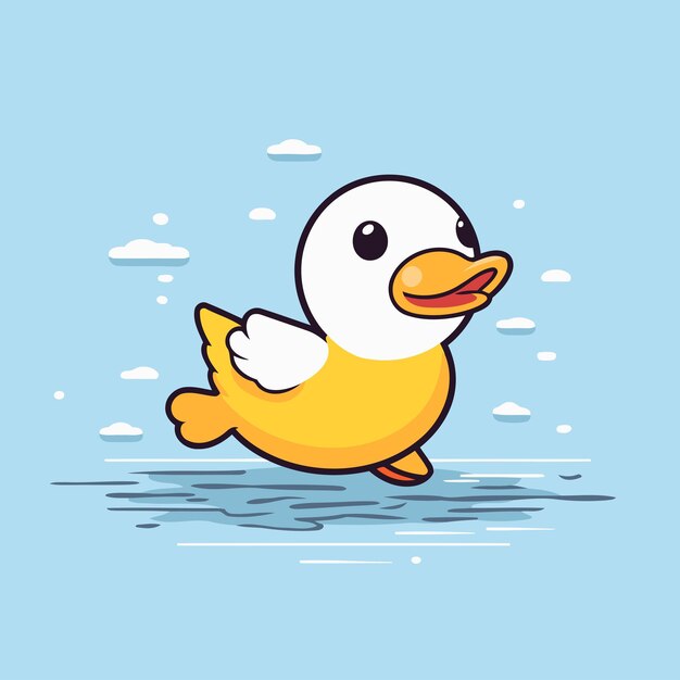 Cute cartoon duckling swimming in the water Vector illustration