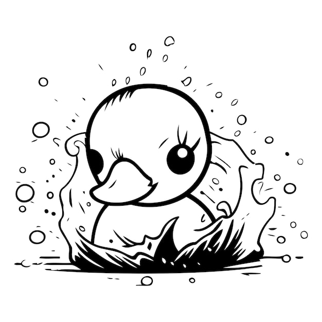 Cute cartoon duckling swimming in the water vector illustration