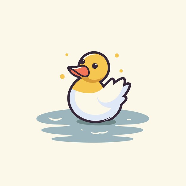 Vector cute cartoon duckling on water vector illustration in flat style