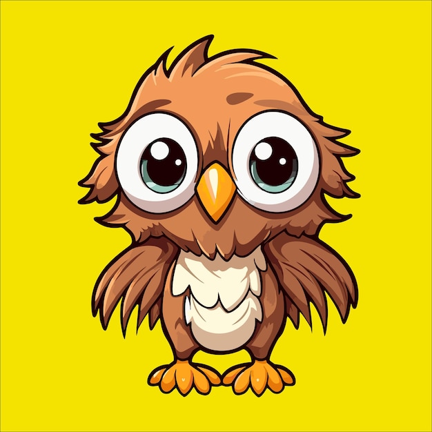 Cute cartoon eagle with big eyes on yellow background vector illustration