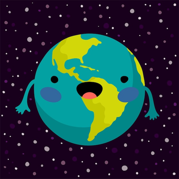 The cute cartoon Earth planet vector illustration Kawaii Earth