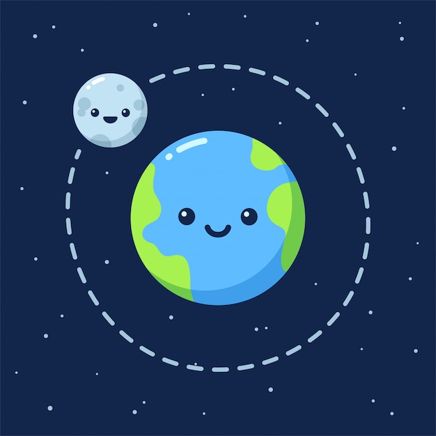 Cute cartoon earth with moon