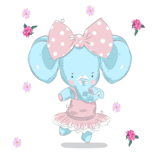 Cute cartoon elefante ballerina disegnata a mano.