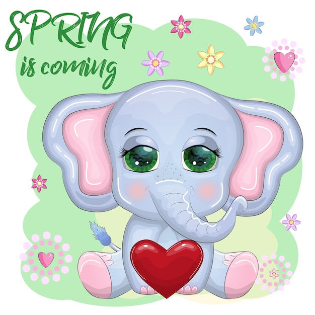 Cute cartoon elephant childish character with beautiful eyes with a heart