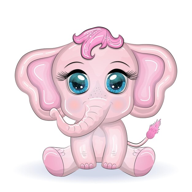 Cute cartoon elephant childish character with beautiful eyes