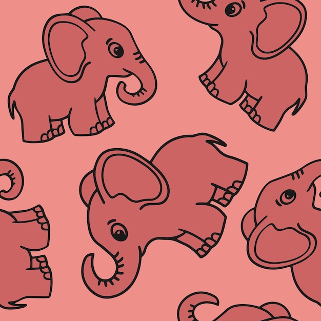 귀여운 만화 코끼리 원활한 벡터 일러스트 패턴 배경