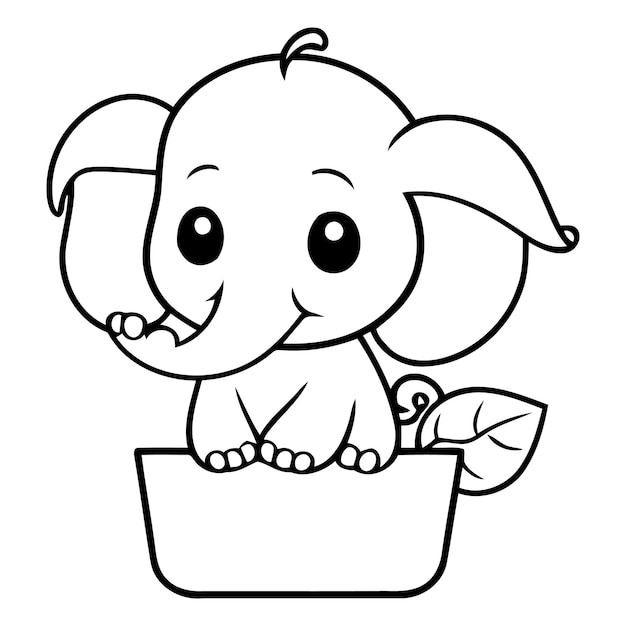 Vector cute cartoon elephant sitting in a flower pot