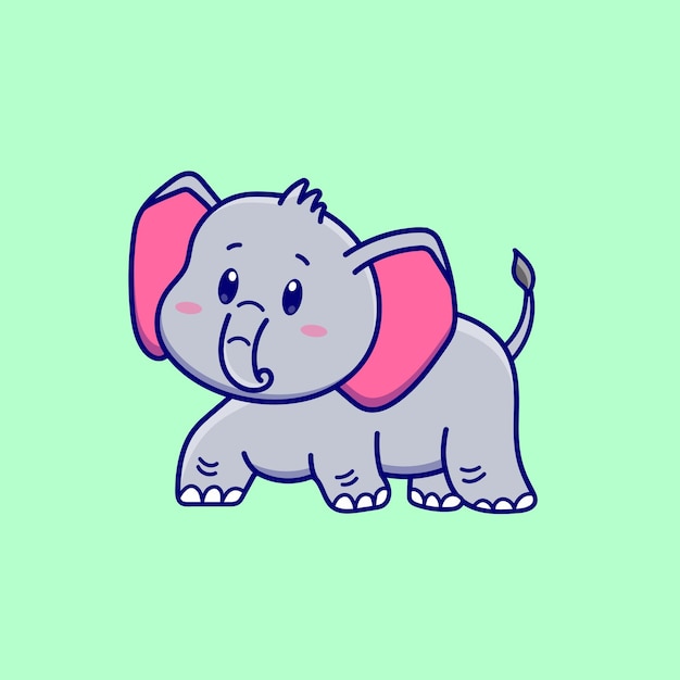 Simpatico elefante cartone animato nell'illustrazione vettoriale vettore animale isolato stile cartone animato piatto