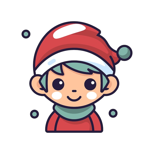 Vector cute cartoon elf boy in santa hat