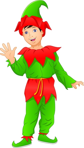 Cute cartoon elf waving