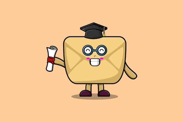 Cute cartoon Envelope student character on graduation day with toga in concept flat cartoon style