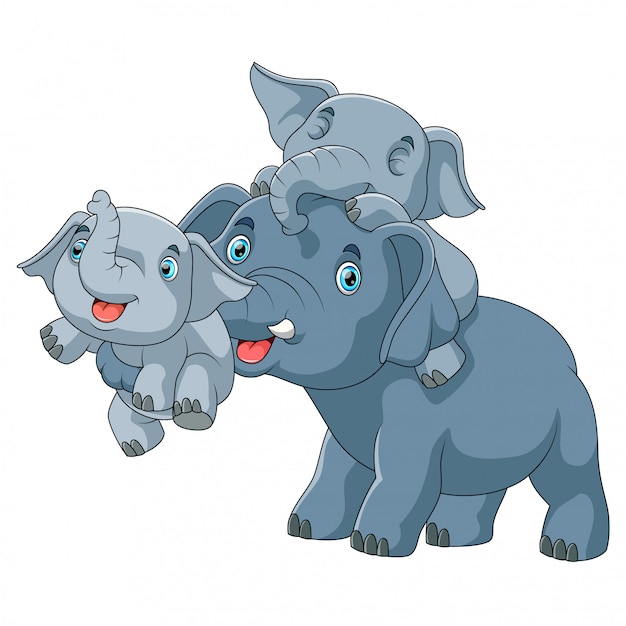 Famiglia sveglia del fumetto dell'elefante che gioca insieme