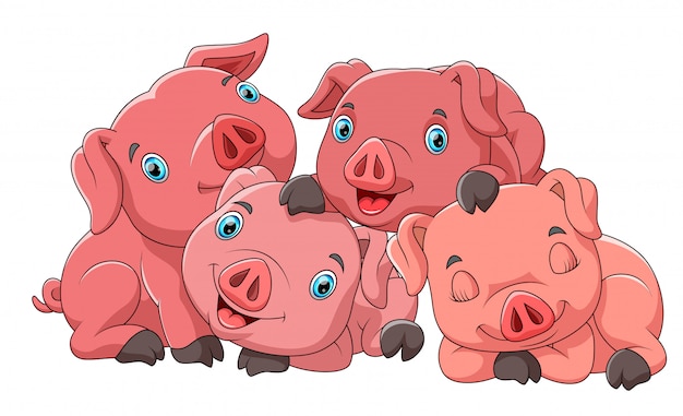 Cute cartoon family of pig