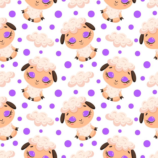 Vector cute cartoon farm animals meditation seamless pattern. yoga animals pattern. sheep meditates pattern.