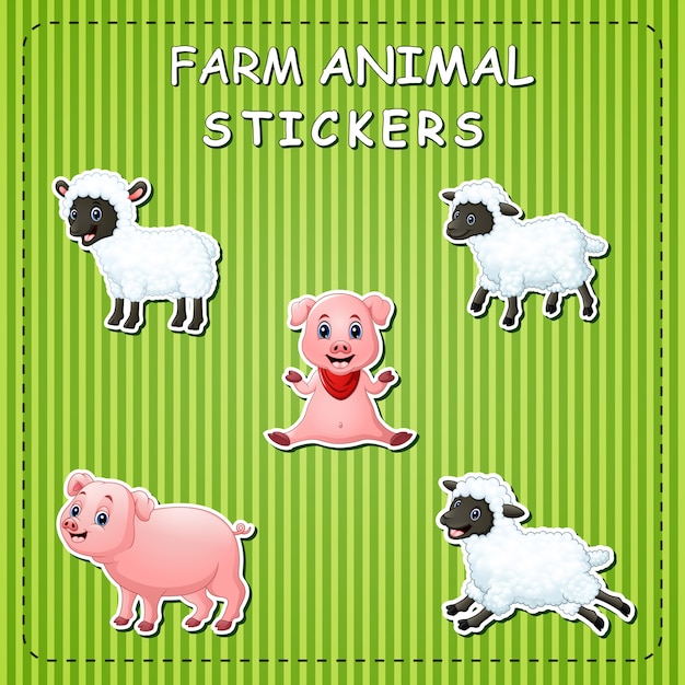 Cute cartoon farm animals on sticker