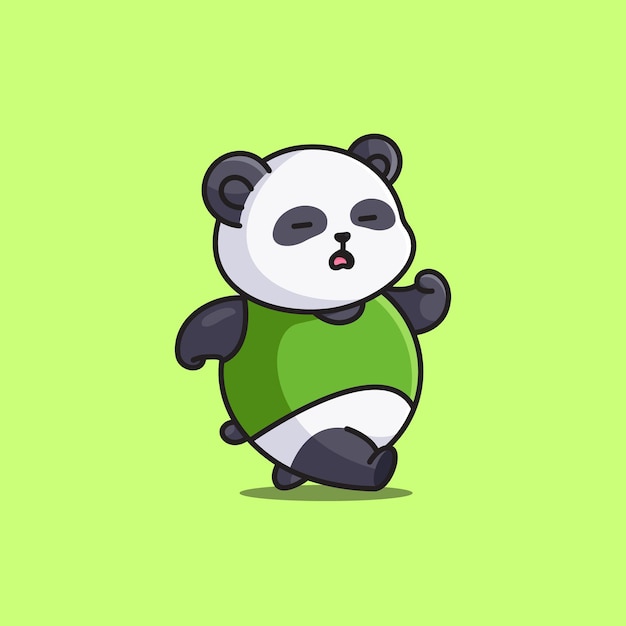 Cute cartoon fat panda jogging running sport vector illustrations icon