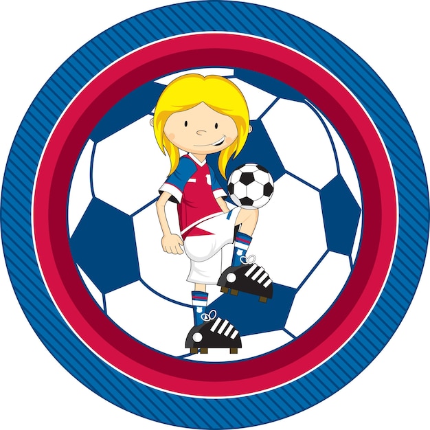 Cute Cartoon Female Football Soccer Player Sports Illustration