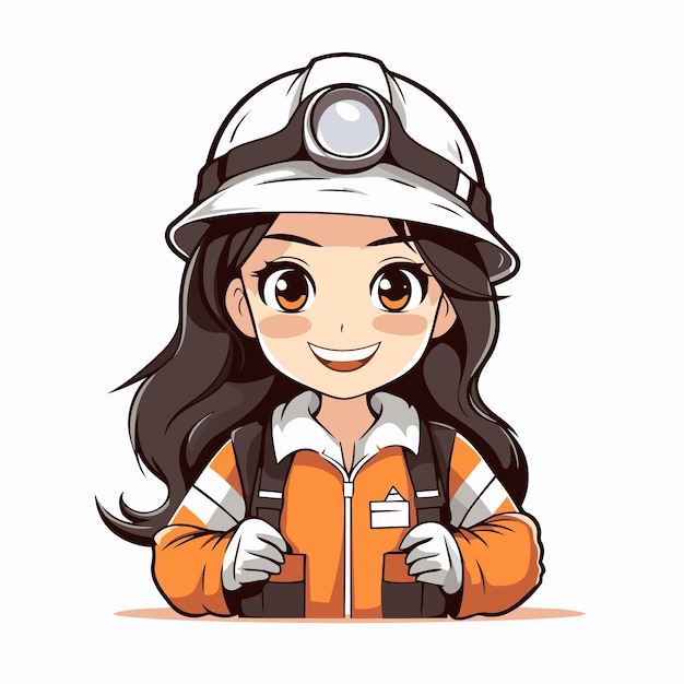 Vector cute cartoon firefighter girl with helmet and uniform vector illustration