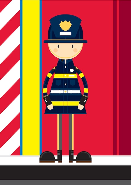 Cute Cartoon Fireman Emergency Services Character