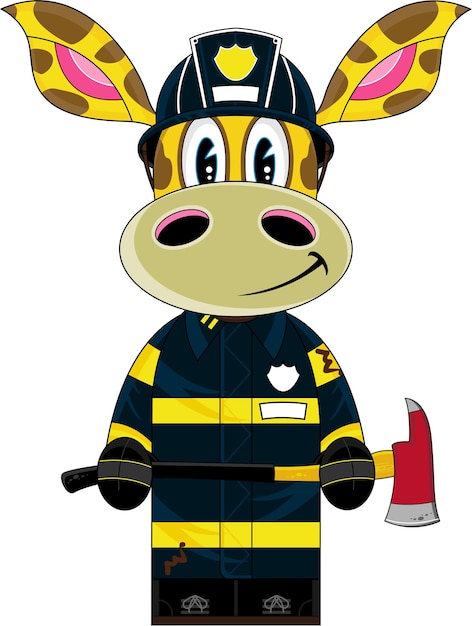 Cute Cartoon Fireman Giraffe with Axe