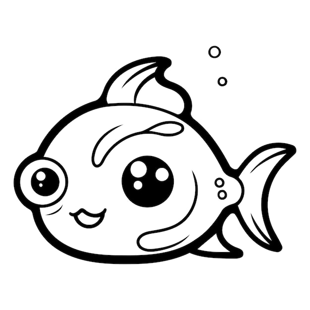 Cute cartoon fish character Vector illustration isolated on white background