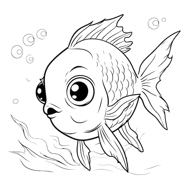 벡터 귀여운 만화 물고기 어린이용 컬러링 책