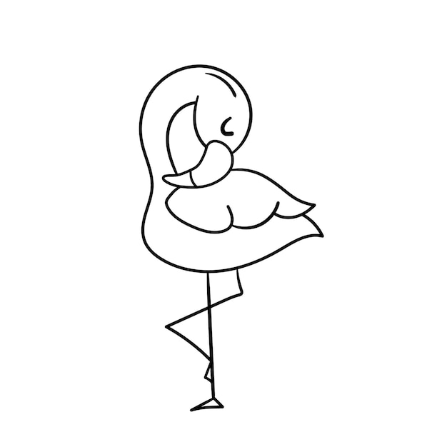 Симпатичный мультяшный фламинго, стоящий на одной ноге Забавный спящий фламинго