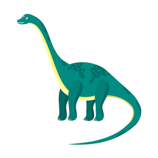 Cute cartoon flat high diplodocus dinosaur