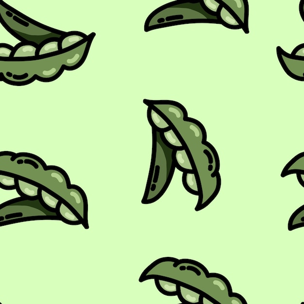 かわいい漫画のフラットスタイルのエンドウ豆のシームレスパターン