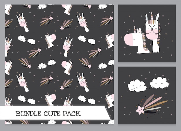 Cute cartoon flat zebra pattern set