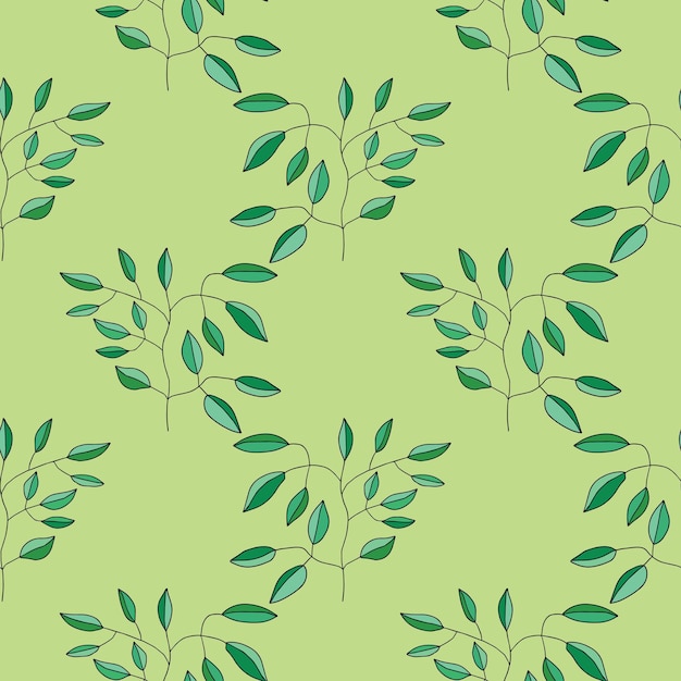 Cute cartoon flower seamless pattern. Background with plant, branch, leaves. Wrapping paper, textile