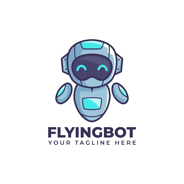 Cute cartoon flying float robot illustration bot mascot logo design