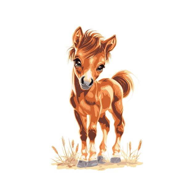Vector cute cartoon foal in a meadow vector illustration
