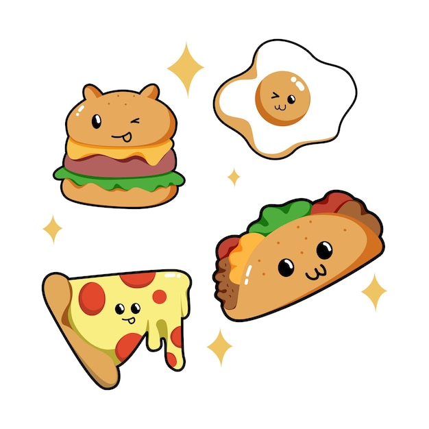 cute cartoon food with hand drawn