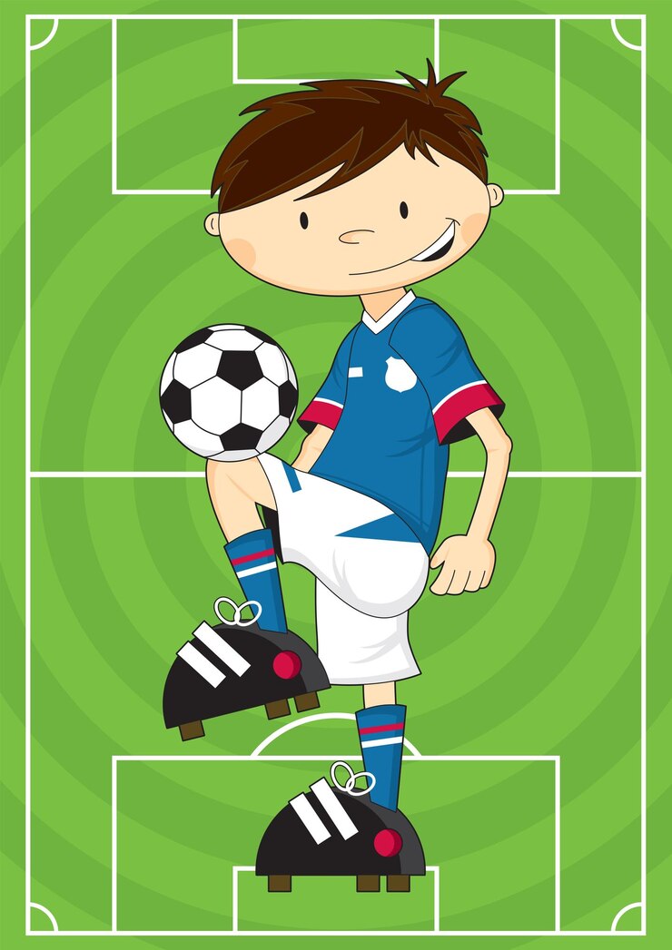 かわいい, 漫画, フットボール, サッカー選手, 上に, ピッチ, スポーツ, イラスト